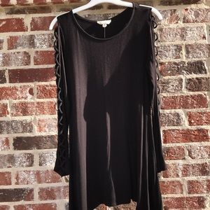 Long sleeve, braided black dress